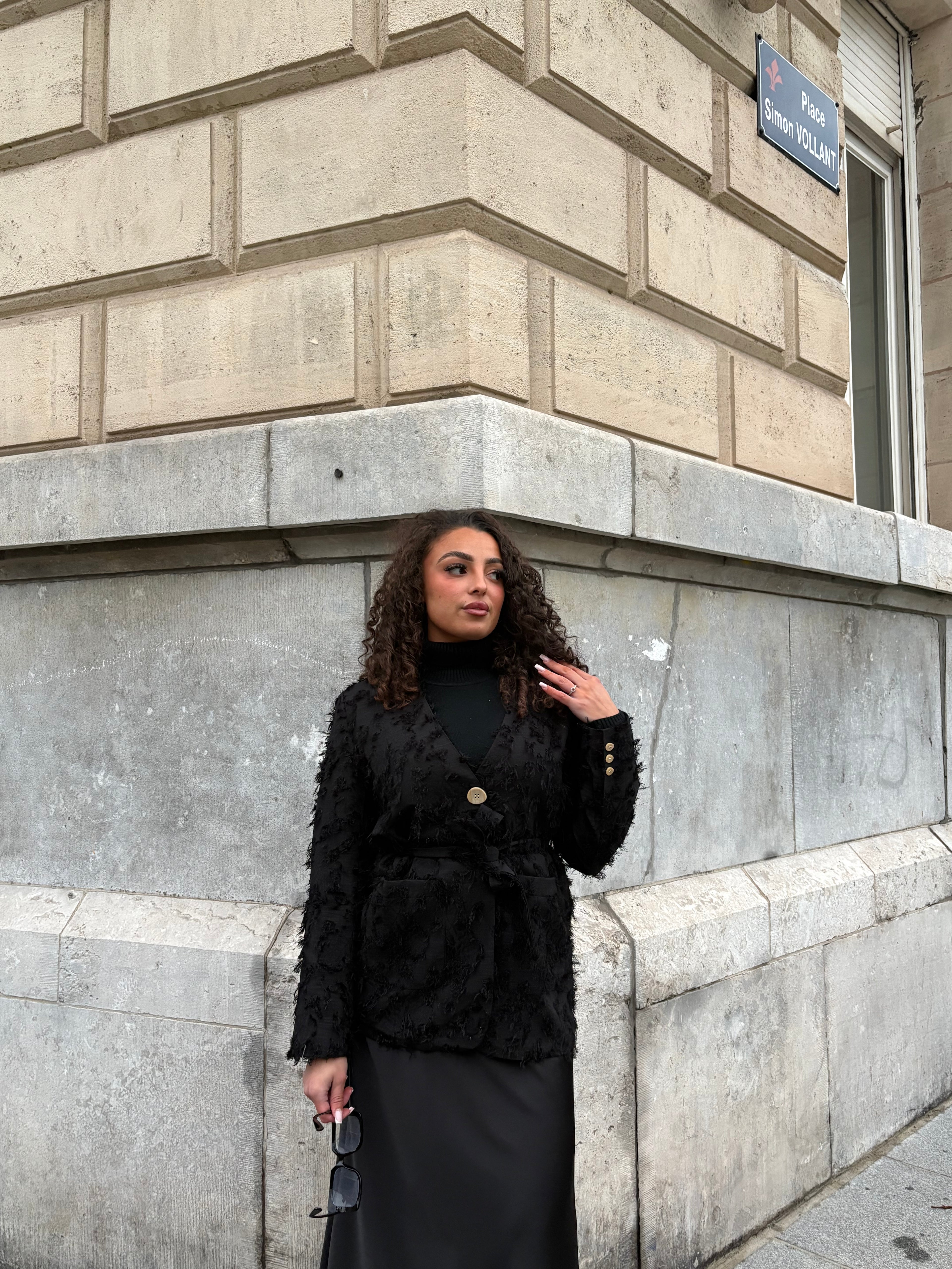 Veste noir texturée & ceinturée - NERINA